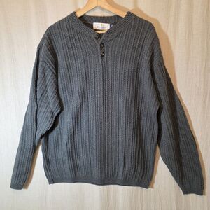 Vtg BILL BLASS Sweater Mens XL Pullover Crew Neck Chunky Hand Frame Gray USA
